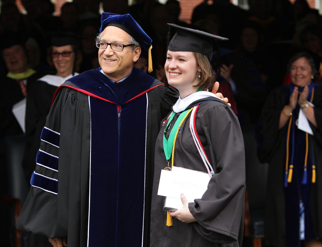 Me (Leah Tams) pictured next to UMW Provost Jonathan Levin, as I receive the Colgate W. Darden, Jr., Award for Scholastic Achievement at graduation in 2014.
